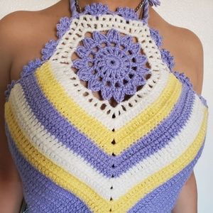 Crochet High-Neck Halter‎ Cop Top.